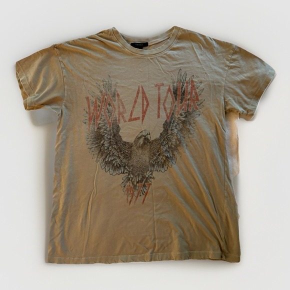 Forever 21 Tan World Tour 1977 T-Shirt Size Small Rock & Roll Grunge Punk - Picture 1 of 14